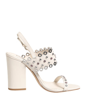 ASH White Block Heeled Studded Quarter Strap Sandals Shoes
