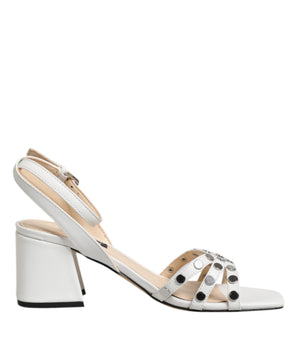 Nine West White Block Heeled Studded Wrap Strap Sandals Shoes