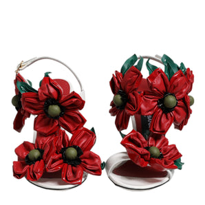 Dolce & Gabbana White Leather Floral Detailing Sandals Shoes