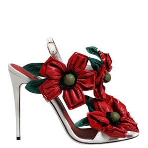 Dolce & Gabbana White Leather Floral Detailing Sandals Shoes