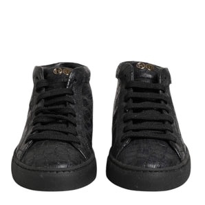 HIDE & JACK Black Leather Lace Up Mid Top Sneakers Shoes