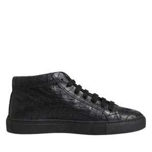 HIDE & JACK Black Leather Lace Up Mid Top Sneakers Shoes