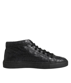 HIDE & JACK Black Leather Lace Up Mid Top Sneakers Shoes
