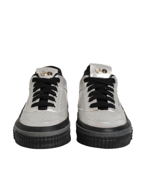 HIDE & JACK Silver Leather Lace Up Low Top Sneakers Shoes