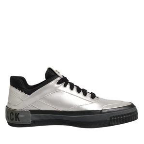 HIDE & JACK Silver Leather Lace Up Low Top Sneakers Shoes