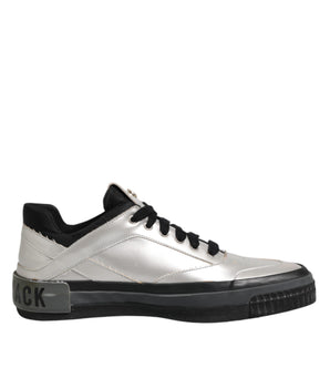 HIDE & JACK Silver Leather Lace Up Low Top Sneakers Shoes