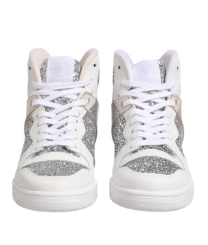 Chiara Ferragni White Silver High Top Women Sneakers Shoes