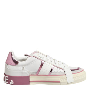 Dolce & Gabbana White Leather DG Logo Low Top Sneakers Shoes