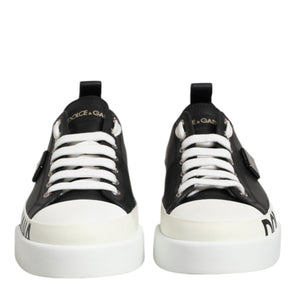 Dolce & Gabbana Black White Leather Low Top Sneakers Shoes