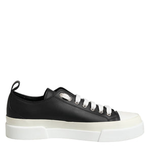 Dolce & Gabbana Black White Leather Low Top Sneakers Shoes