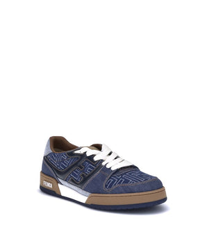 Fendi Blue Cotton Low Top Sneakers