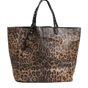 Dolce & Gabbana Brown Leopard BEATRICE Leather Logo Plaque Tote Bag