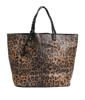 Dolce &amp; Gabbana Brown Leopard BEATRICE Leather Logo Plaque Tote Bag