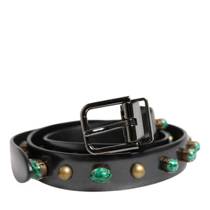 Dolce & Gabbana Black Leather Studded Silver Tone Buckle Belt