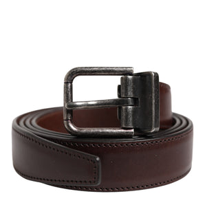 Dolce & Gabbana Brown Classic Silver Metal Logo Buckle Belt