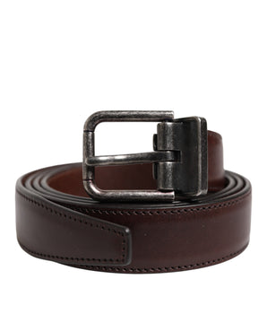 Dolce &amp; Gabbana Brown Classic Silver Metal Logo Buckle Belt