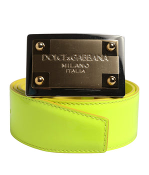 Dolce & Gabbana Yellow Green Classic Metal Logo Buckle Belt