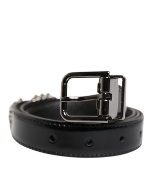 Dolce &amp; Gabbana Black Embellished Metal Logo Buckle Belt