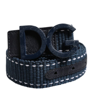 Dolce & Gabbana Blue White Cotton DG Logo Metal Buckle Belt