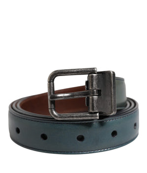 Dolce &amp; Gabbana Green Classic Leather Metal Logo Buckle Belt