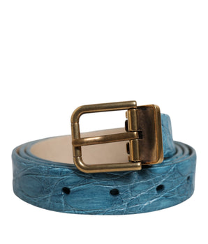 Dolce &amp; Gabbana Blue Leather Classic Gold Metal Buckle Belt