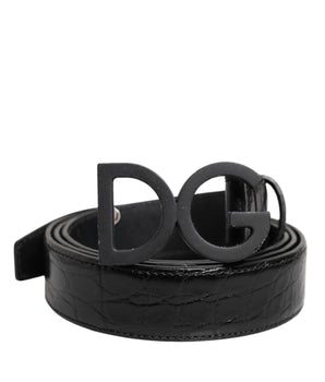Dolce &amp; Gabbana Black Leather Classic Metal DG Buckle Belt