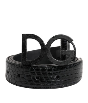 Dolce &amp; Gabbana Black Leather Classic Metal DG Buckle Belt