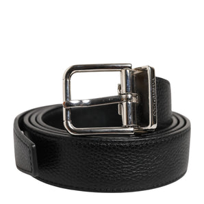 Dolce & Gabbana Black Classic Leather Silver Tone Buckle Belt