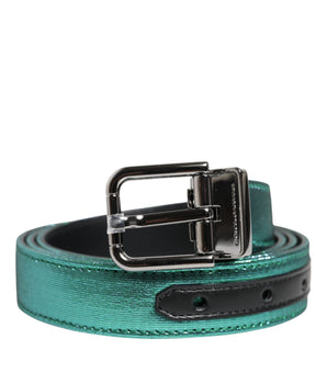 Dolce &amp; Gabbana Green Black Polyester Metal Buckle Belt