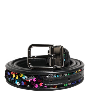 Dolce &amp; Gabbana Black Sequin Framed Metal Ribbon Belt