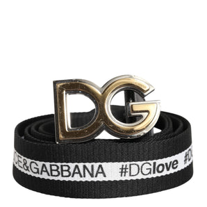 Dolce & Gabbana Black Cotton Gold Tone Metal DG Buckle Belt