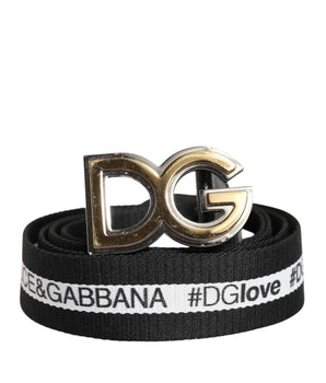 Dolce &amp; Gabbana Black Cotton Gold Tone Metal DG Buckle Belt