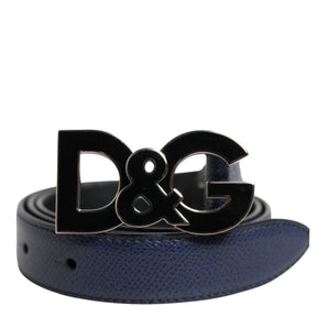 Dolce & Gabbana Blue Leather Classic Metal DG Logo Buckle Belt