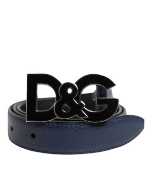 Dolce & Gabbana Blue Leather Classic Metal DG Logo Buckle Belt