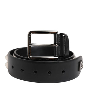 Dolce & Gabbana Black Leather Studded DG Metal Buckle Belt