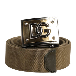 Dolce & Gabbana Military Green Nylon Logo Metal Buckle Belt
