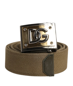 Dolce &amp; Gabbana Military Green Nylon Logo Metal Buckle Belt