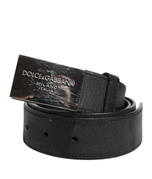Dolce &amp; Gabbana Black Leather Classic Metal Logo Buckle Belt