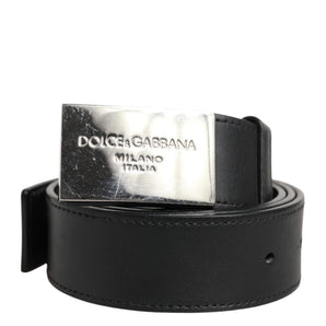 Dolce & Gabbana Black Leather Classic Metal Logo Buckle Belt