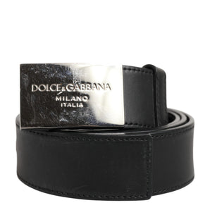 Dolce & Gabbana Black Leather Classic Metal Logo Buckle Belt