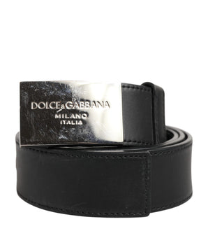 Dolce &amp; Gabbana Black Leather Classic Metal Logo Buckle Belt