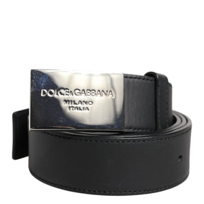 Dolce & Gabbana Black Leather Metal Logo Buckle Belt