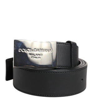 Dolce &amp; Gabbana Black Leather Metal Logo Buckle Belt