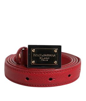 Dolce &amp; Gabbana Red Leather Square Metal Buckle Waistband