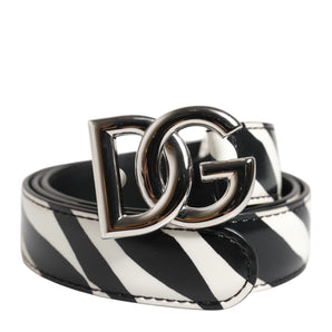 Dolce & Gabbana Black White Leather Silver Metal Buckle Belt