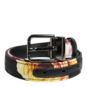 Dolce & Gabbana Black Floral Brocade Silver Metal Buckle Belt