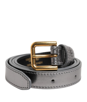 Dolce &amp; Gabbana Silver Logo Engraved Metal Waist Buckle Belt