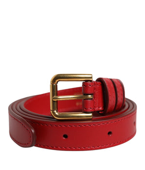 Dolce &amp; Gabbana Red Logo Engraved Metal Waist Buckle Belt