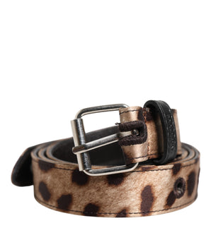 Dolce &amp; Gabbana Brown Leopard Silver Metal Buckle Belt