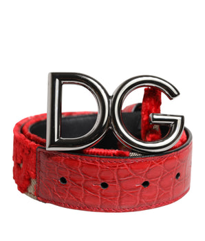 Dolce &amp; Gabbana Red Viscose Silver DG Logo Metal Buckle Belt